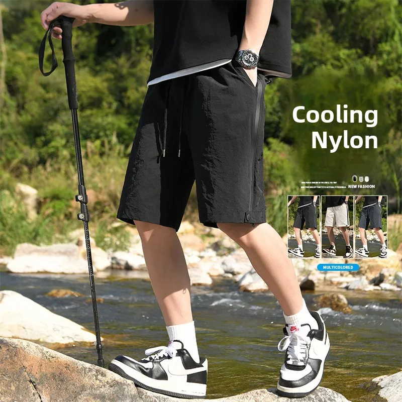 

Модные мужские летние винтажные свободные брюки из ледяного шелка, тонкие, повседневные, широкие, длиной до середины икры, универсальные, дышащие, длиной 5/4