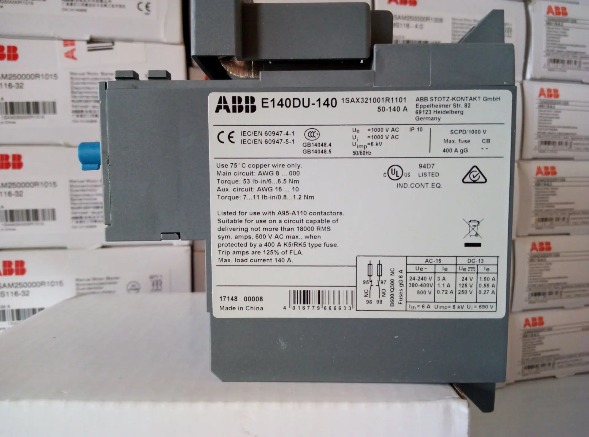 New Original Genuine ABB Electronic Overload Relay E140DU-140A; 10091136