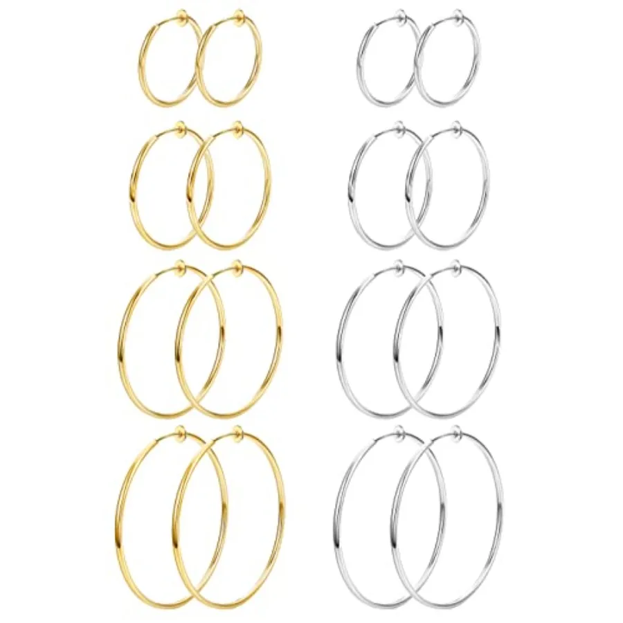 

8 Pairs Clip On Hoop Earrings Stainless Steel Clip On Earrings for Women Fake Hoop Earring Spring Hoop Earring For Non-Pierced