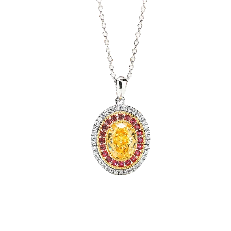 2024 European and American oval yellow diamond 925 silver pendant set with high carbon diamond cut egg shaped wedding jewelry