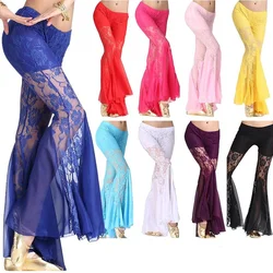 Women Belly Dance Lace Pants Tribal Harem Costume Crystal Cotton Black Red Yellow Pink M/L Free Shipping