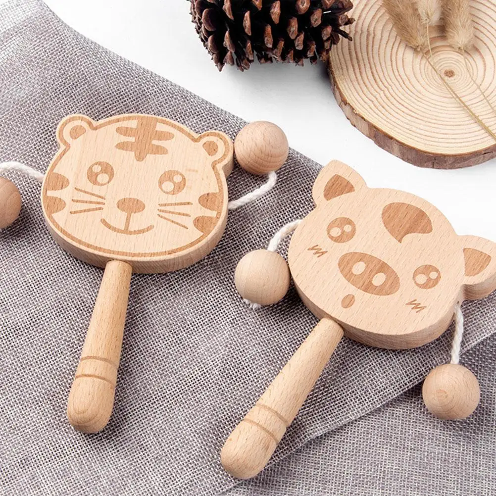 Giocattoli a mano in legno Sonaglio a mano per bambini Spavemente lucido Sicuro Giocattolo per bambini Regali per tamburi con sonaglio per l'educazione precoce