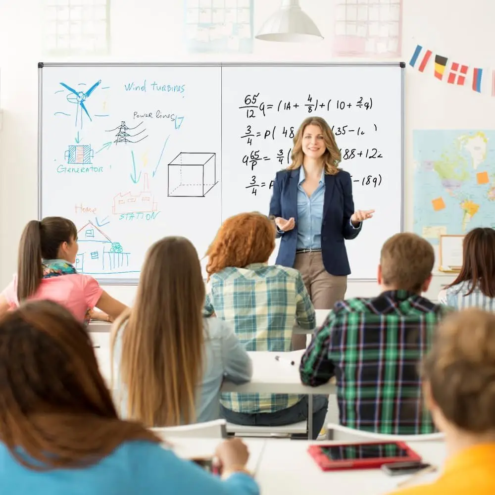 48x36 Inch Foldable Magnetic Dry Erase Board with Aluminum Frame and Pen Holder for Wall Mount Presentations