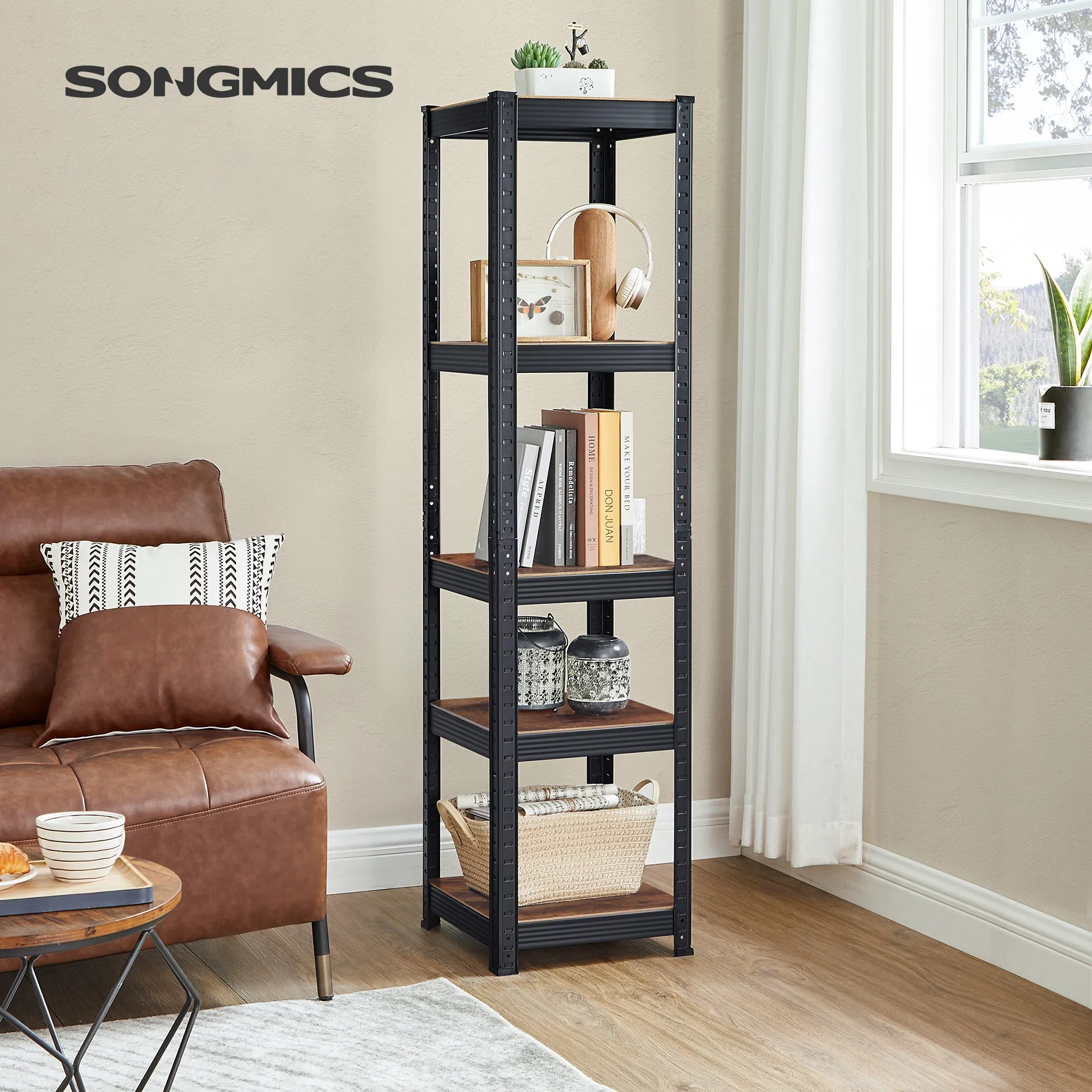 SONGMICS Industrial Shelving Unit: 37x37x150cm, 400kg Load Capacity (80kg/Shelf), Adjustable Storage for Living Room, Kitchen