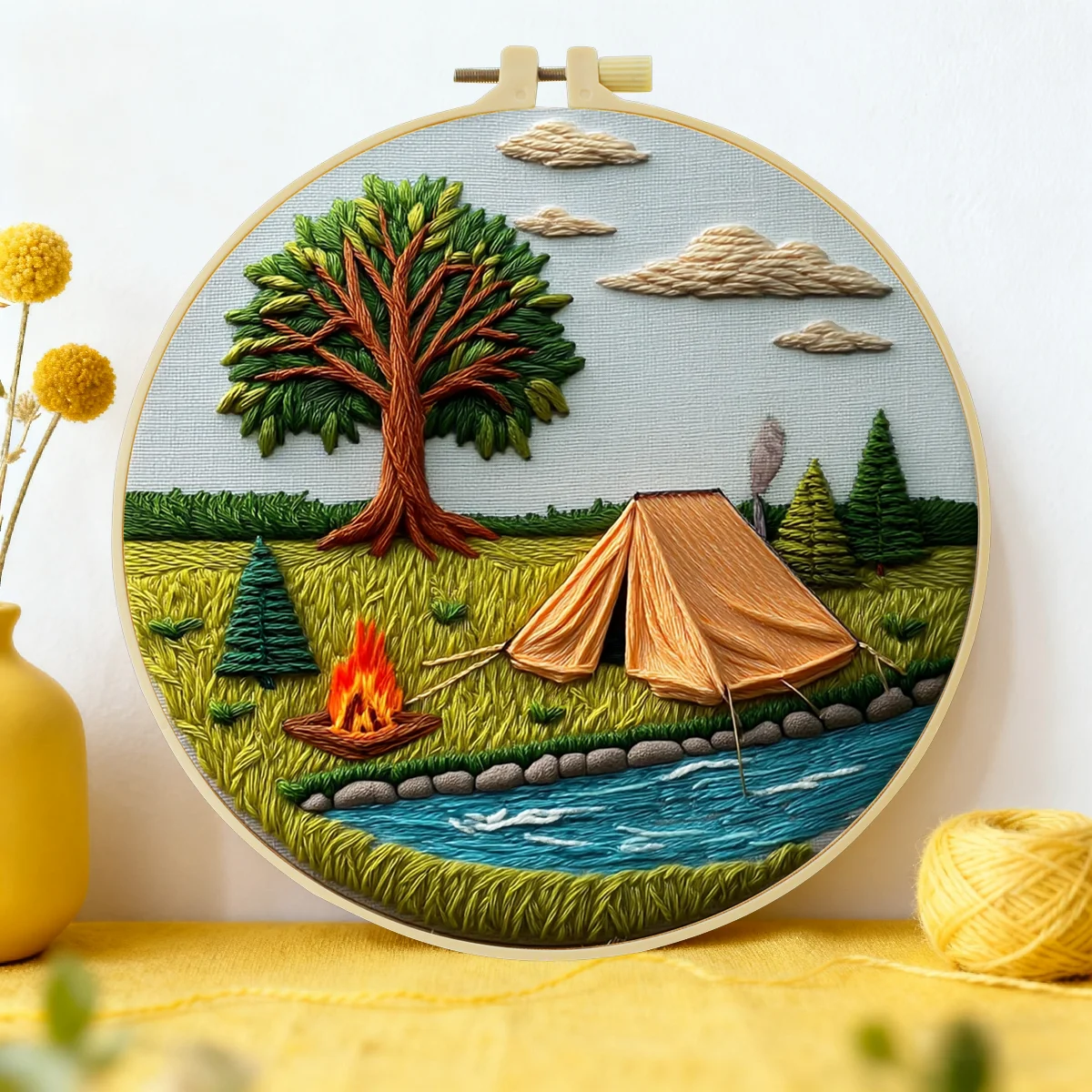 1 Stück 20X20CM/15X15CM 7,87/6,3 Zoll Camping-Stickerei-Starter-Kit DIY-Kit DIY-Stickerei-Set für Anfänger – Detail 1