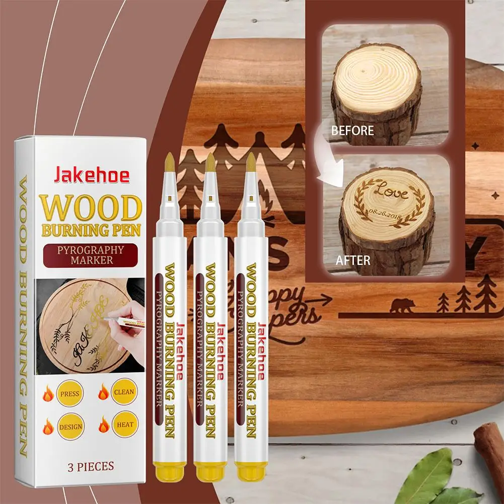 3pcs Wood Burning Pen Scorch Creative Chemical Wood Burned Marker Pyrography Pens for DIY Art Fine Tip Woodworking Marker