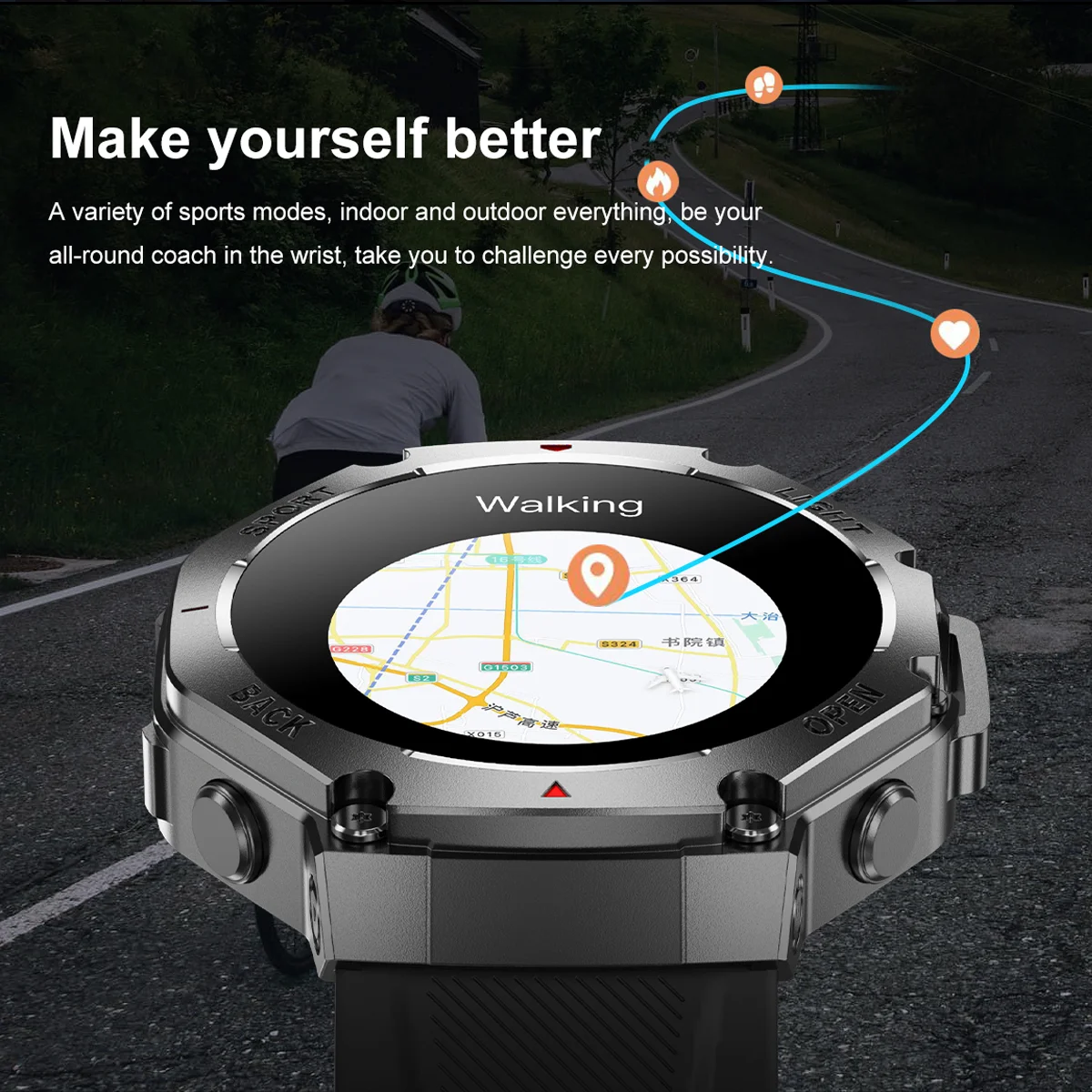 2025 جديد الرجال الرياضة ساعة ذكية لتحديد المواقع AMOLED رصد معدل ضربات القلب مصباح ليد جيب NFC بلوتوث دعوة 3ATM مقاوم للماء الساعات الذكية