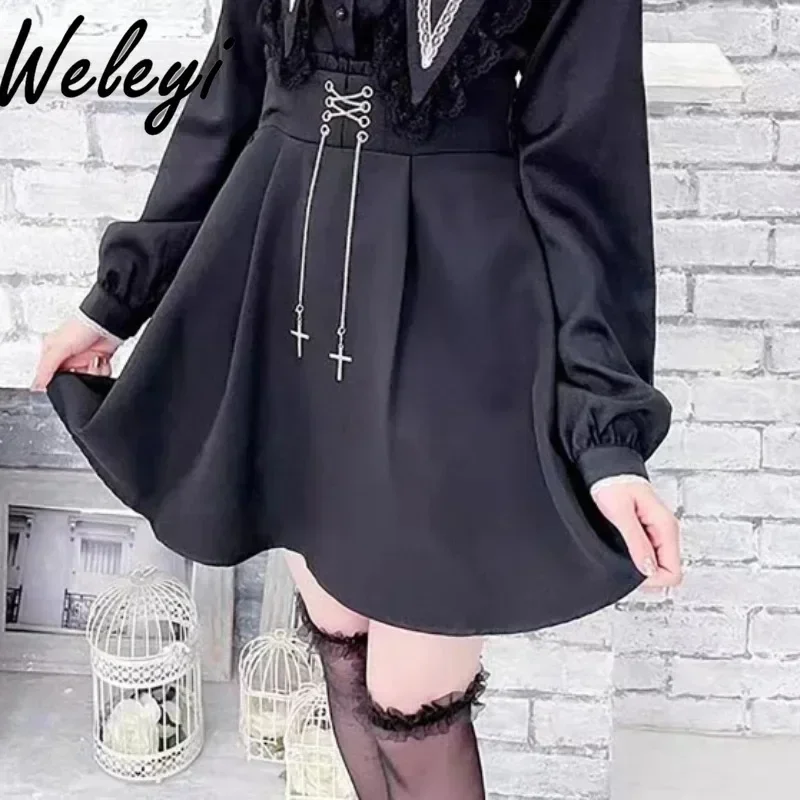 Japanese Rojita Women Bandage Half Skirt Student 2024 Summer New Sweet  Mine Series College Style Woman Cross Chain Short Skirts