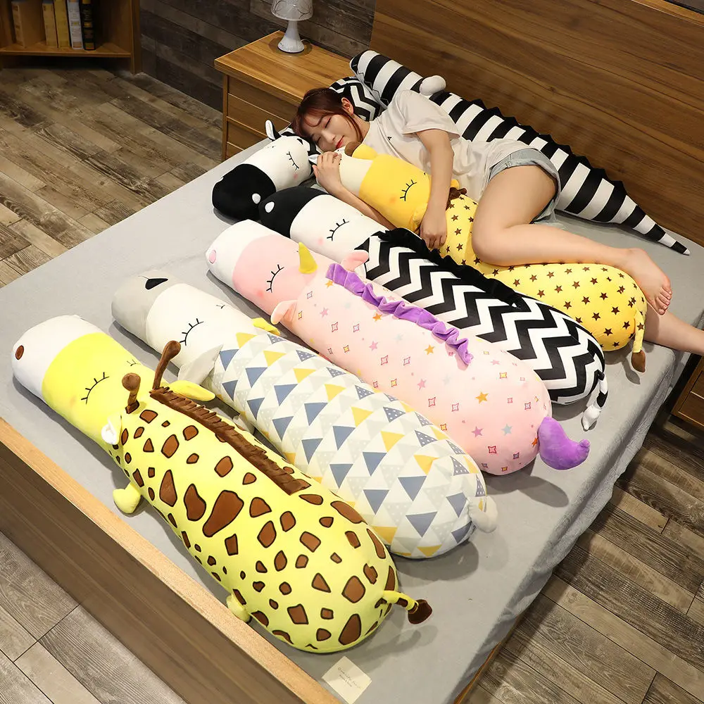 Kawaii New Huge Cute Long Animal Plush Toy Pillow Soft Cartoon Unicorn Lion Dog Stuffed Cushion Dolls for Kids Christmas Gift