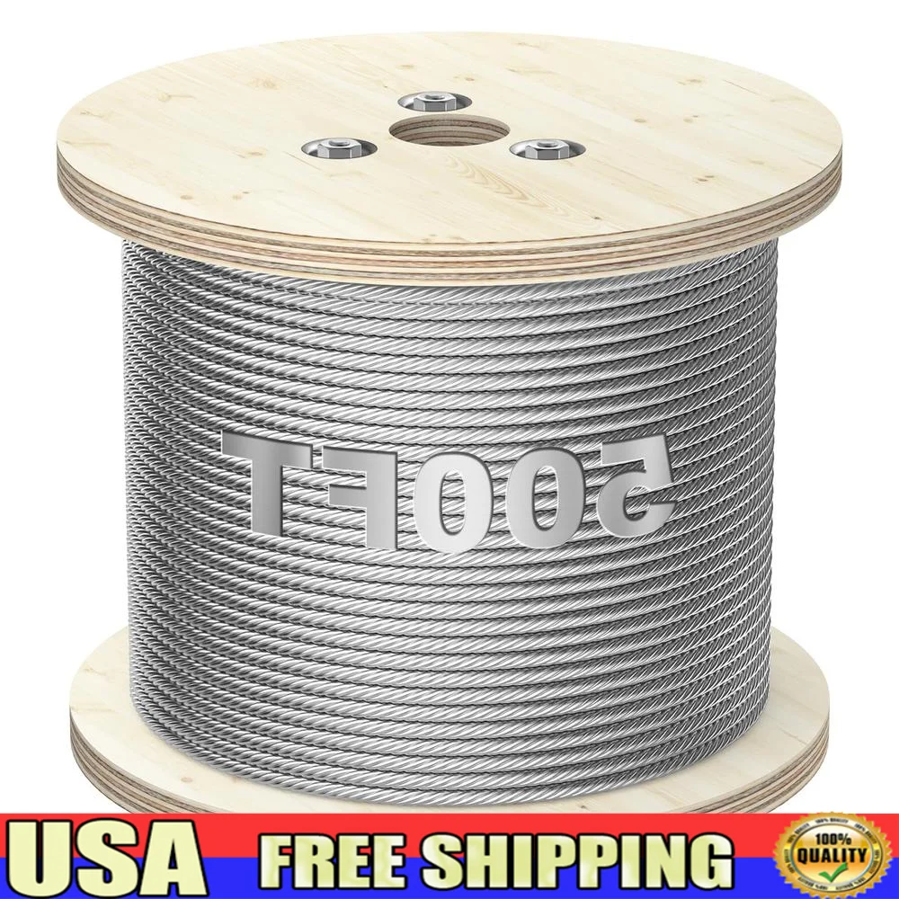 500FT 304 Stainless Steel Cable Decking Railing 3/16 inch 7x19 Strand 3700lbs Breaking Exercise Winches Control Cables Shade