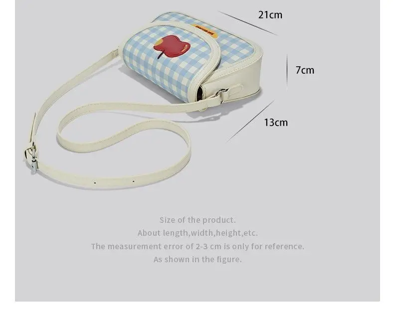 Fashion Contrast Color Plaid Crossbody Bags for Women New Trendy Apple Embroidery Flap Single Shoulder Bag
