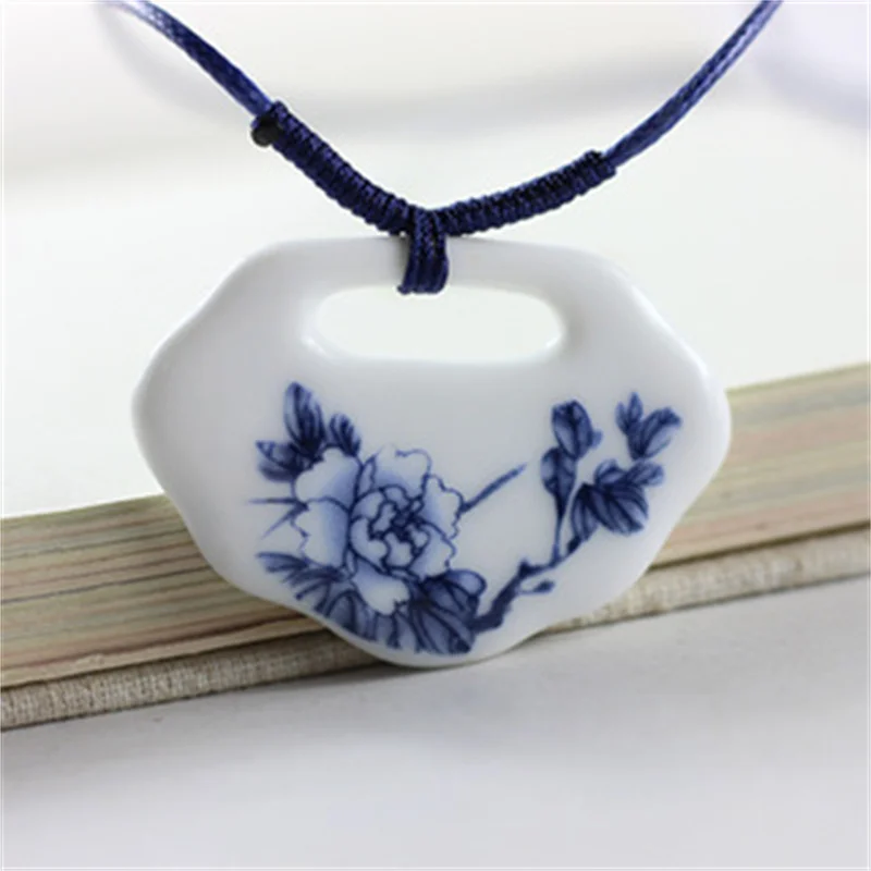 Handmade Vintage Ceramic Necklace Ethnic Style Chinese Jingdezhen Pendant Unique Women\'s Accessory  Collar Collares Jewelry