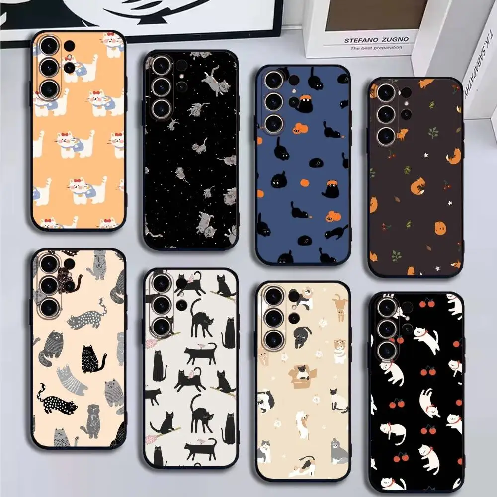 

Mischievous Cat Phone Case For SamsungS25,24,21,22,23,30,Ultra,20,Plus,Fe,Lite,Note,10,9,Soft Black Cover