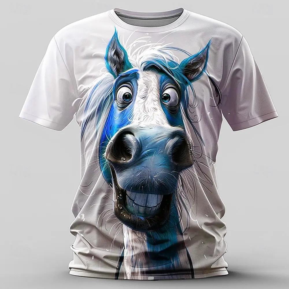 Funny T-Shirts For Men Animal Donkey Print Short Sleeve Top Fashion Street Man Clothing Summer Casual Oversized T Shirt Men Tees