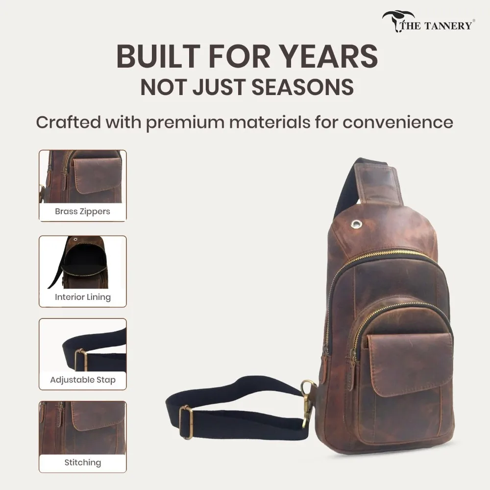 حقيبة ظهر كروس من جلد الجاموس للسفر والمشي لمسافات طويلة مع حزام كتف قابل للتعديل، حقيبة صدر متعددة الأغراض للاستخدام في الهواء الطلق