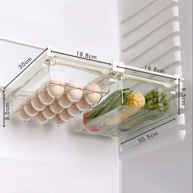 Fridge Egg Organizer Box Refrigerator Fruit Storage Transparent Under-shelf Refrigerator Drawer Box Fresh-keep Kitchen Organizer