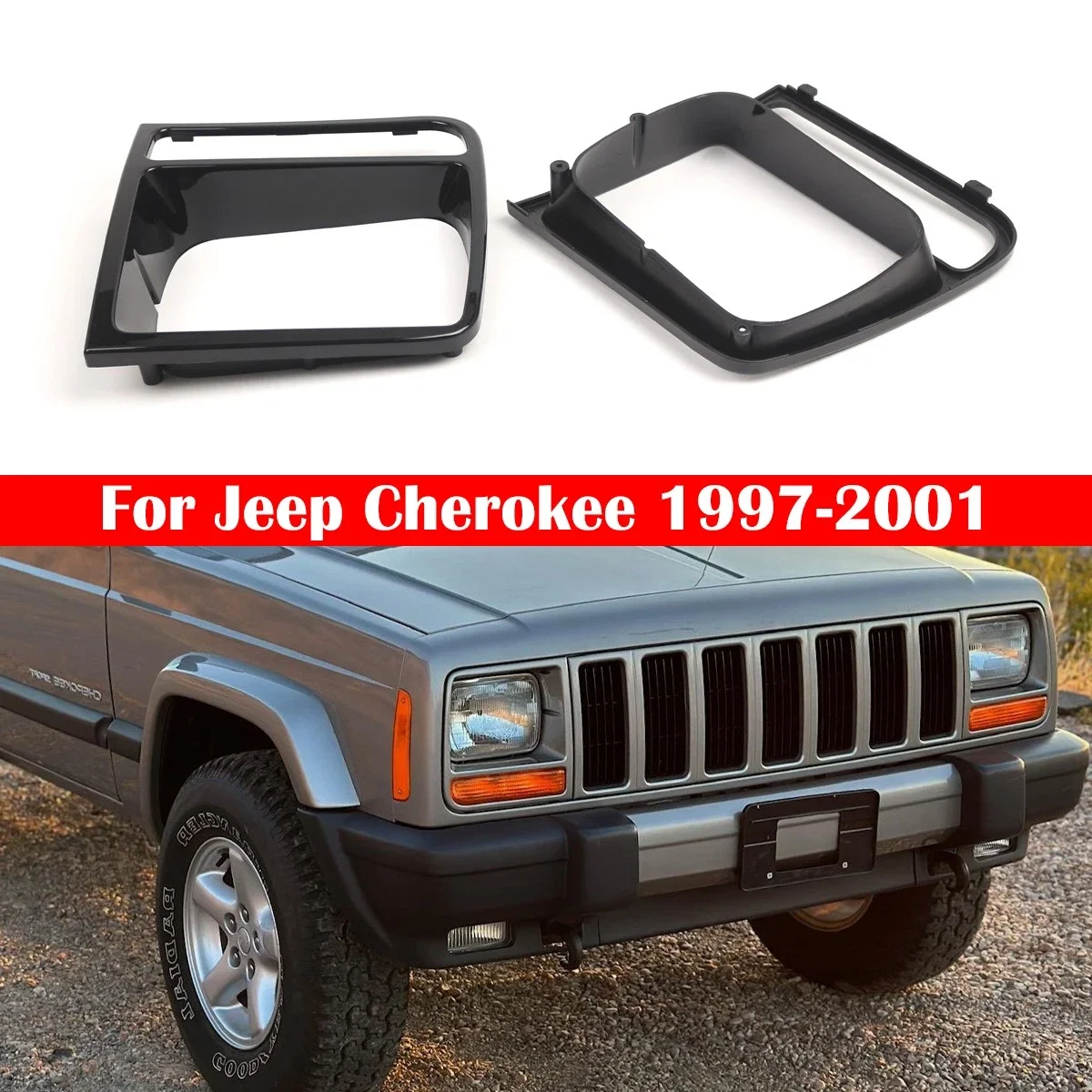 For Jeep Cherokee 1997-2001 Headlight Bezel Trim 2X Car Exterior Headlight Decorative Frame 5EM72SW1 CH2513156 CH2512156