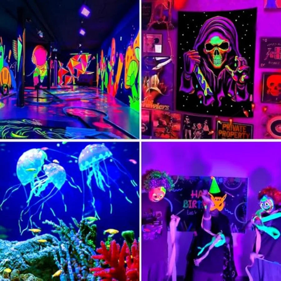 Halloween Party, Stage Light, Body Paint: 3Pack 500W LED Black Lights, Blacklight Flood Light with Plug Switch, IP66 Outdoor Wa