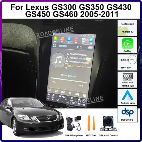 12.8인치 안드로이드 14 렉서스 GS 300 GS350 GS430 GS450 GS460 2005-2011 차량용 멀티미디어 플레이어 스테레오 라디오 테슬라 스타일 터치스크린