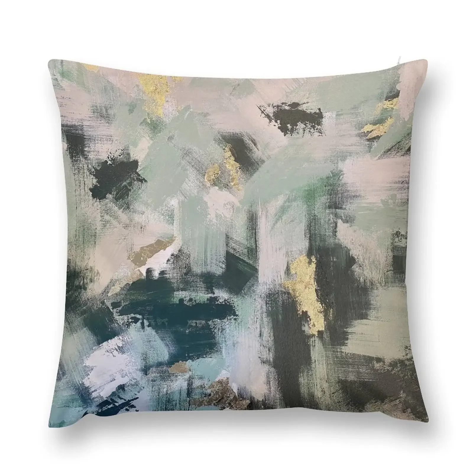 

Sage Green, Emerald, and Gold Abstract Painting Throw Pillow luxury sofa pillows Custom Cushion pillow