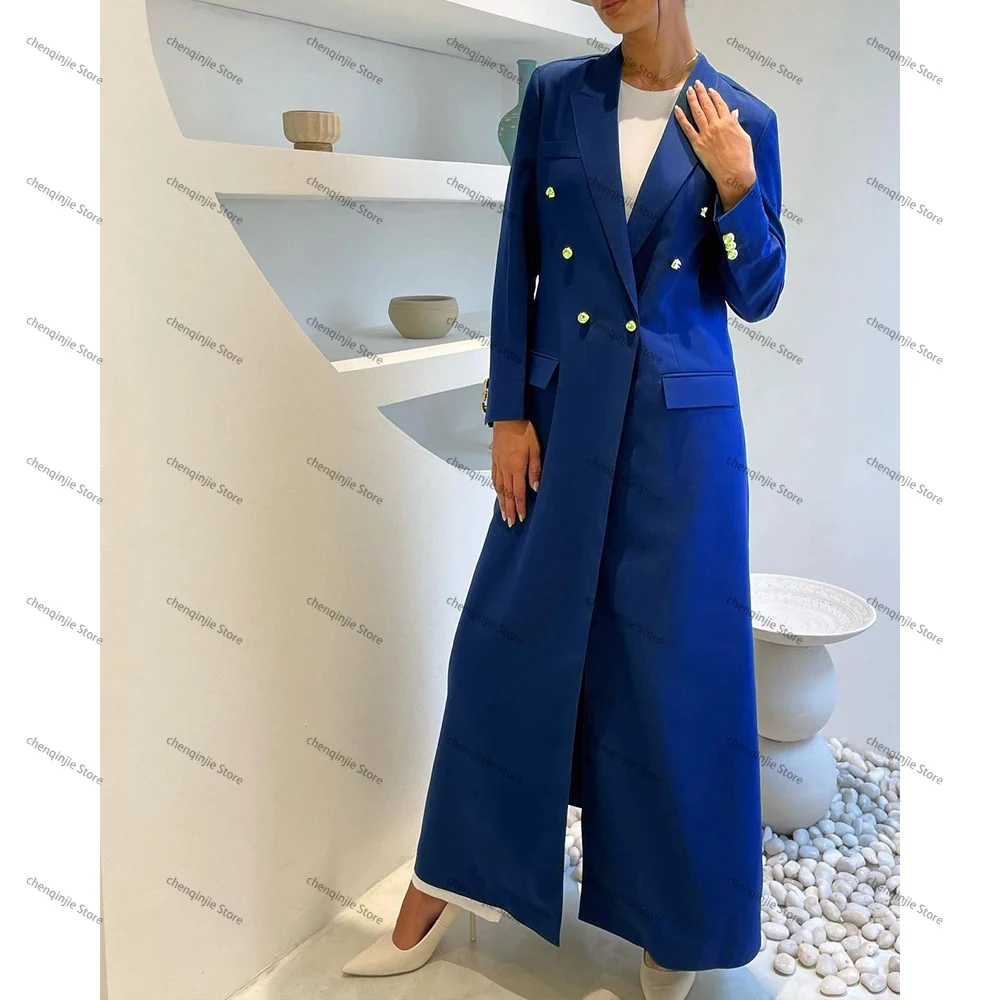 Solid Color Long Women's Blazer Abayas Double Breasted Peak Lapel Formal Business Outerwear Luxury Dubal Jacket 1 Piece Coat