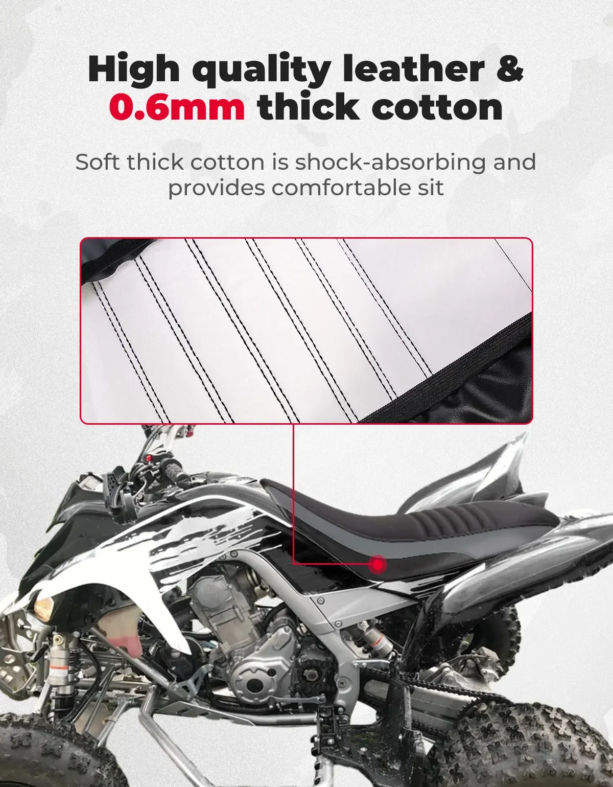 KEMIMOTO Waterproof Soft Seat Anti-slip Cover Compatible with Yamaha Raptor 700 700R 2006-2024 1PE-F4731-22-00 ATV PU Seat Cover