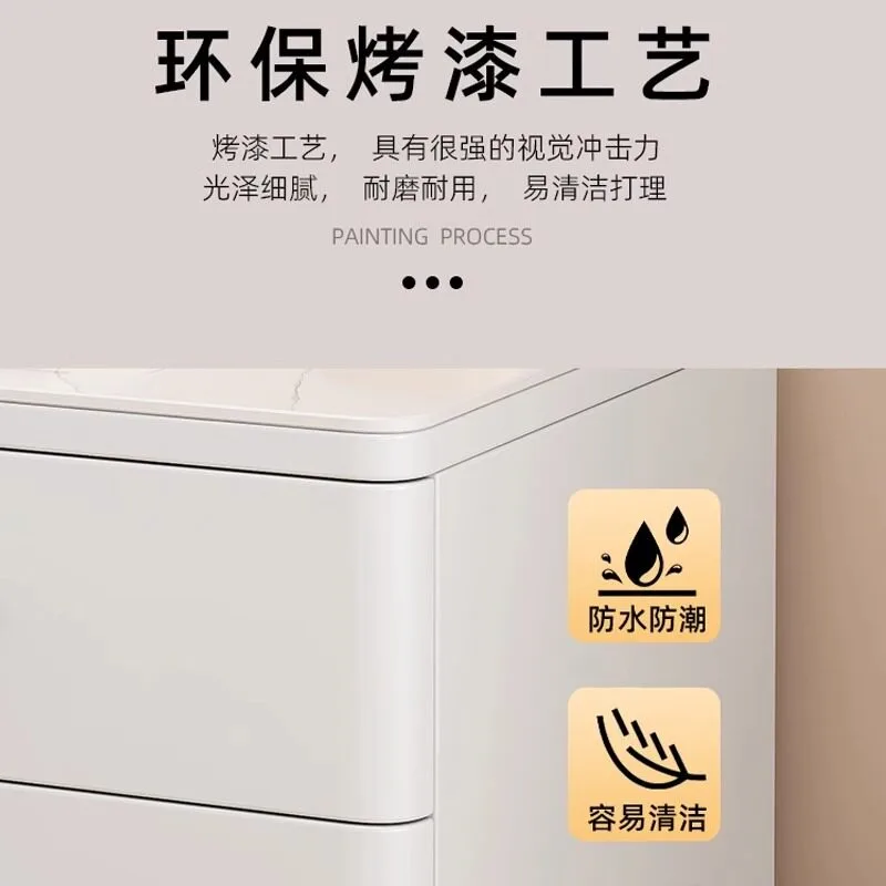 All solid wood bedside table simple modern paint bedroom household small storage bedside cabinet damping advanced sense light lu
