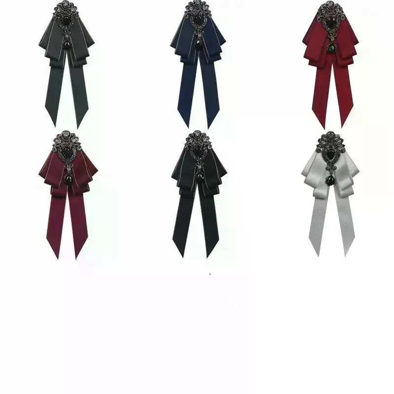 Luxury Crystal Rhinestone Ribbon Bow Necktie Soft Comfortable Fabric Decor Tie for Cocktail Party Graduation Gift