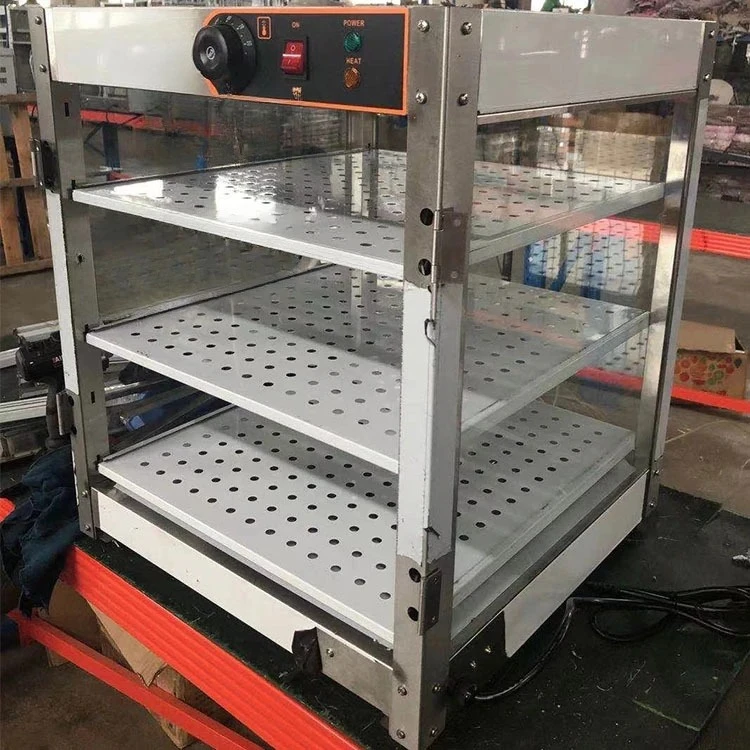 3-layer thermal insulation cabinet, breakfast burger shop, stainless steel body, visible food display on all sides