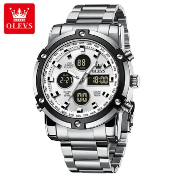 OLEVS new dual display men&#x27;s watches luxury sports waterproof quartz electronic watch men&#x27;s fashion steel luminous chronograph