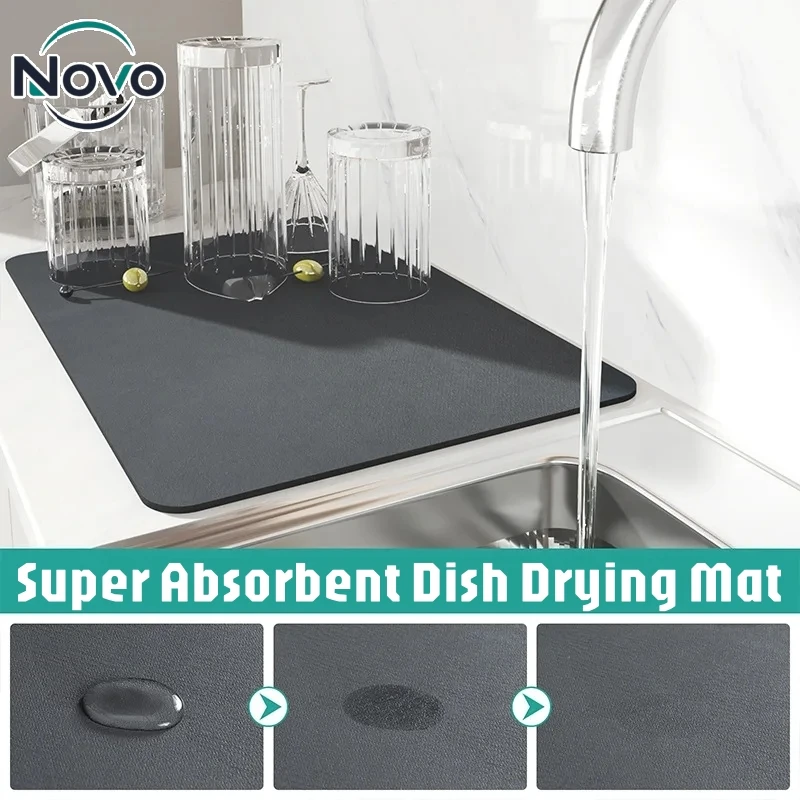 Kitchen Countertop Drying Mat Super Absorbent Non Slip Dry Pad for Coffee Machine Dish Rack Sink Cups Plates Tableware Draining