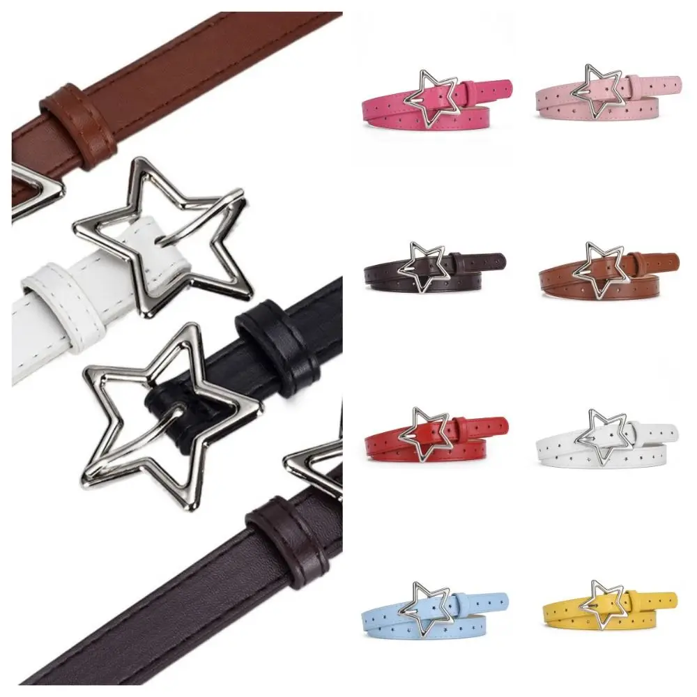 

Sweet Heart Five-point Star Waistband PU Leather Metal Buckle Star Belt Korean Style Thin Women Waist Belt Men