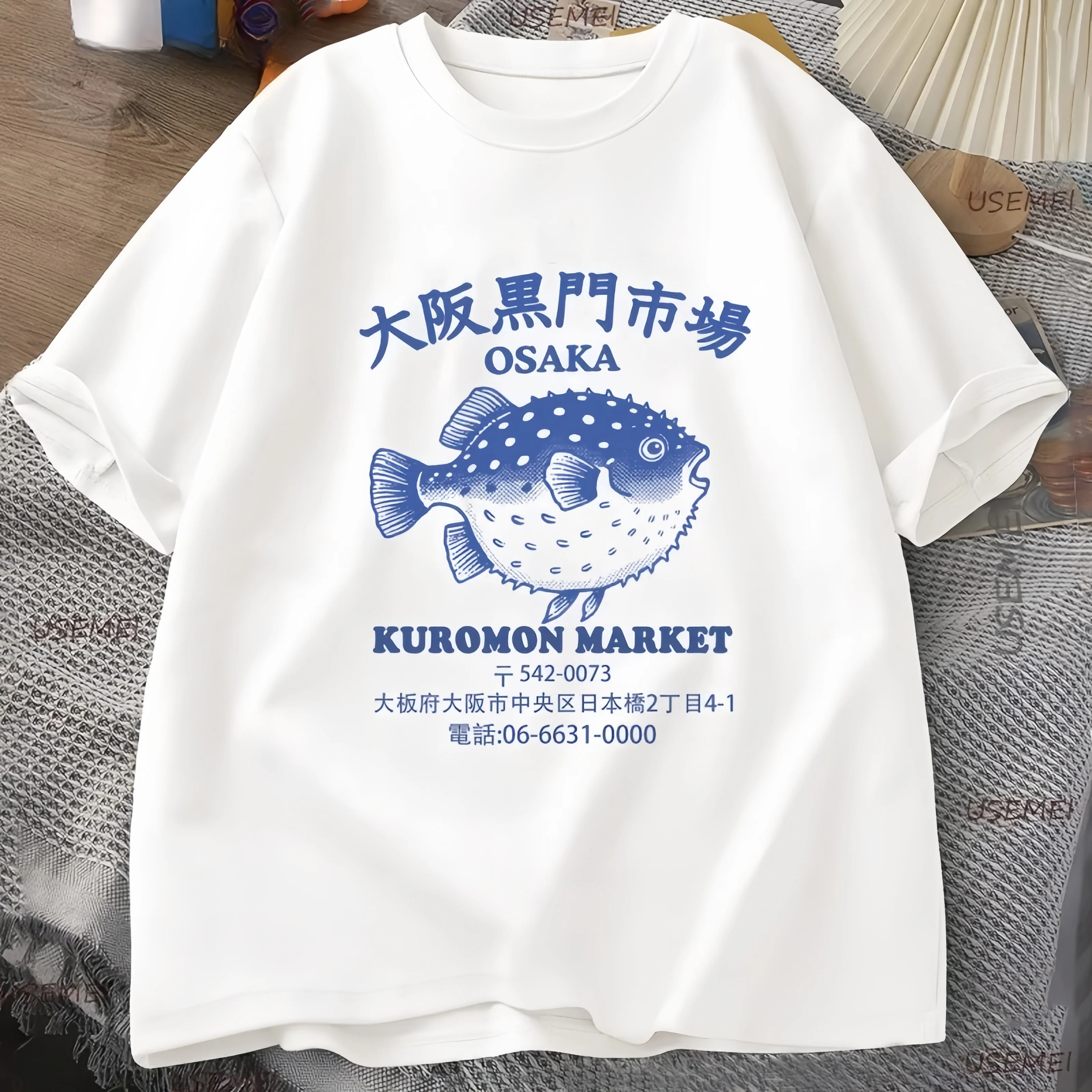 Men's Short Sleeve Cotton Japanese Harajuku Y2K Fish Graphic T-shirts Casual Tshirt  Mens Sweat Absorbent Men's Clothing