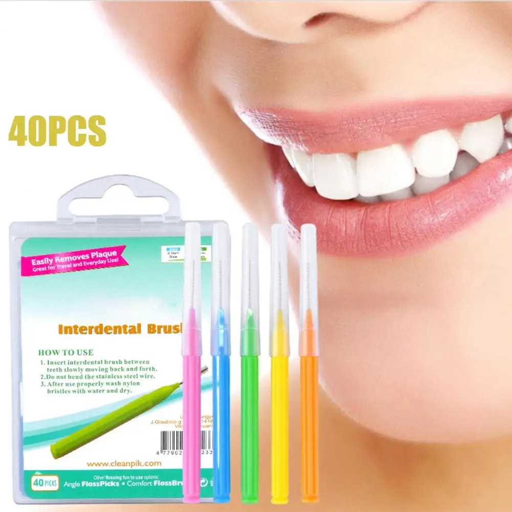 Cepillo de limpieza Interdental Universal, práctico cepillo de empuje de dientes saludables, agarre cómodo, caja de 40 unids/lote