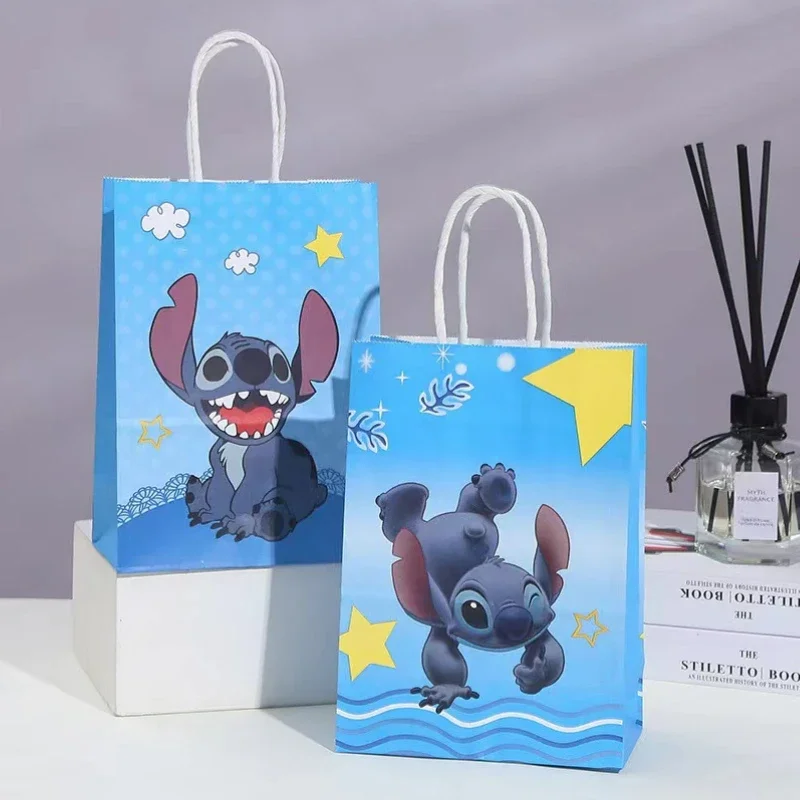 Disney Stitch Kraft Paper Gift Bag Kawaii Cartoon Kids Birthday Party Candy Biscuits Wrapping Holiday Decoration Tote Gifts Bags