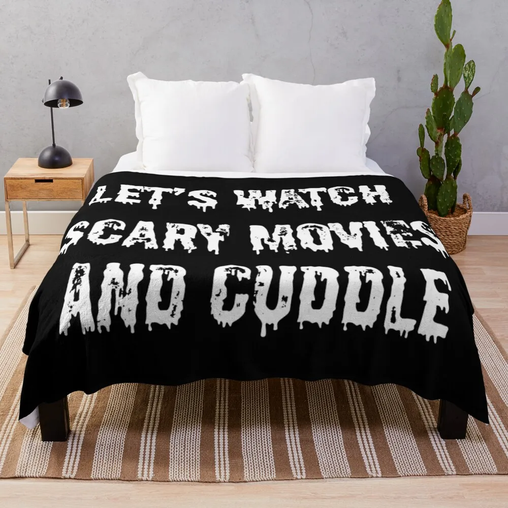 

Let’s Watch Scary Movies and Cuddle Spooky Halloween Design, made by EndlessEmporium Throw Blanket Soft Plaid Tourist Blankets