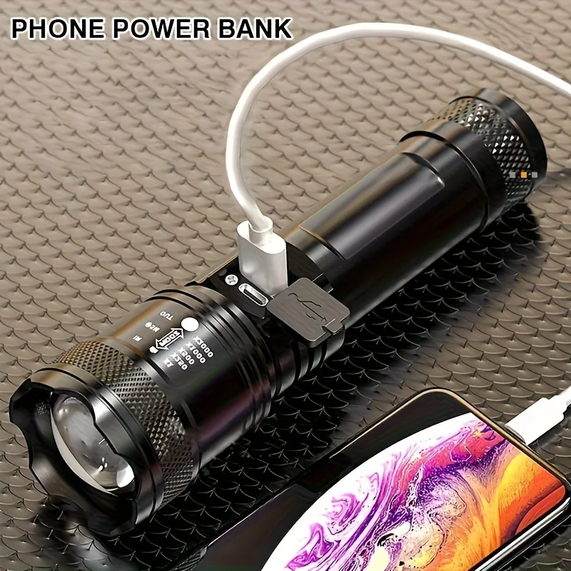 High Strong Power Led Flashlights 2000LM Tactical Torch with Display Light USB Charging Camping Fishing Emergency Zoom Lantern