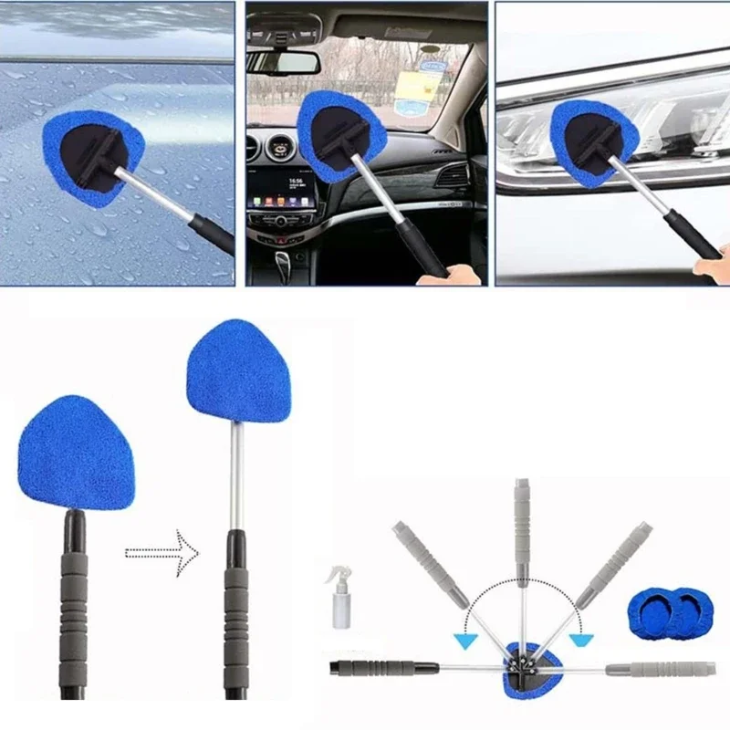 Car Window Cleaner Telescopic Windshield Cleaning Tool 180 Degree Rotatable Microfiber Bonnets Extendable Car Washer