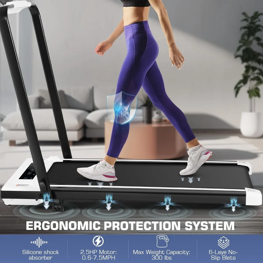 جهاز مشي محمول قابل للطي تحت المكتب - 3.0 حصان، مائلة 12%، سعة 320 رطل، وسادة مشي للاستخدام المنزلي والمكتب