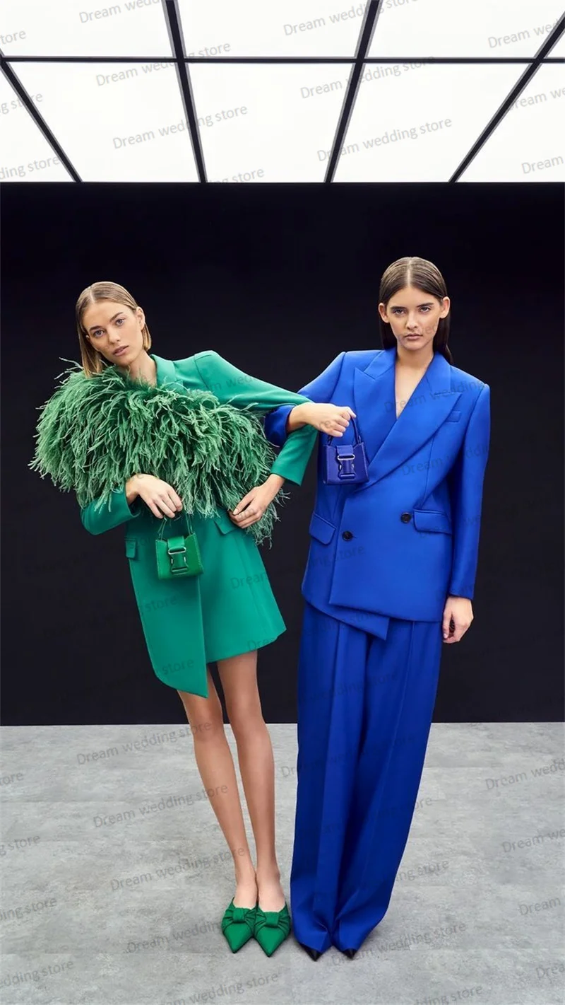 Blazer sur mesure pour femme, ensemble 2 pièces, veste et pantalon à jambes larges, ourlet irrégulier, smoking de mariage, robe de Rhd'invité, bleu royal