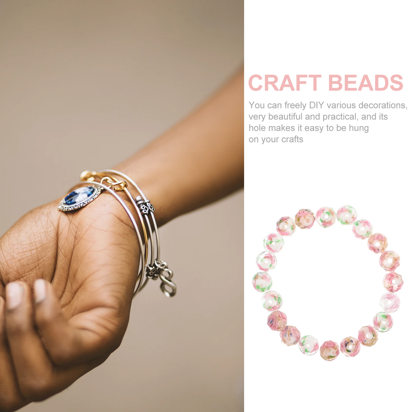 

20pcs Glass Beads Accessories Jewelry Craft DIY Flower Round Small Decorative Beads for Bracelet Hair Rope Making Tools