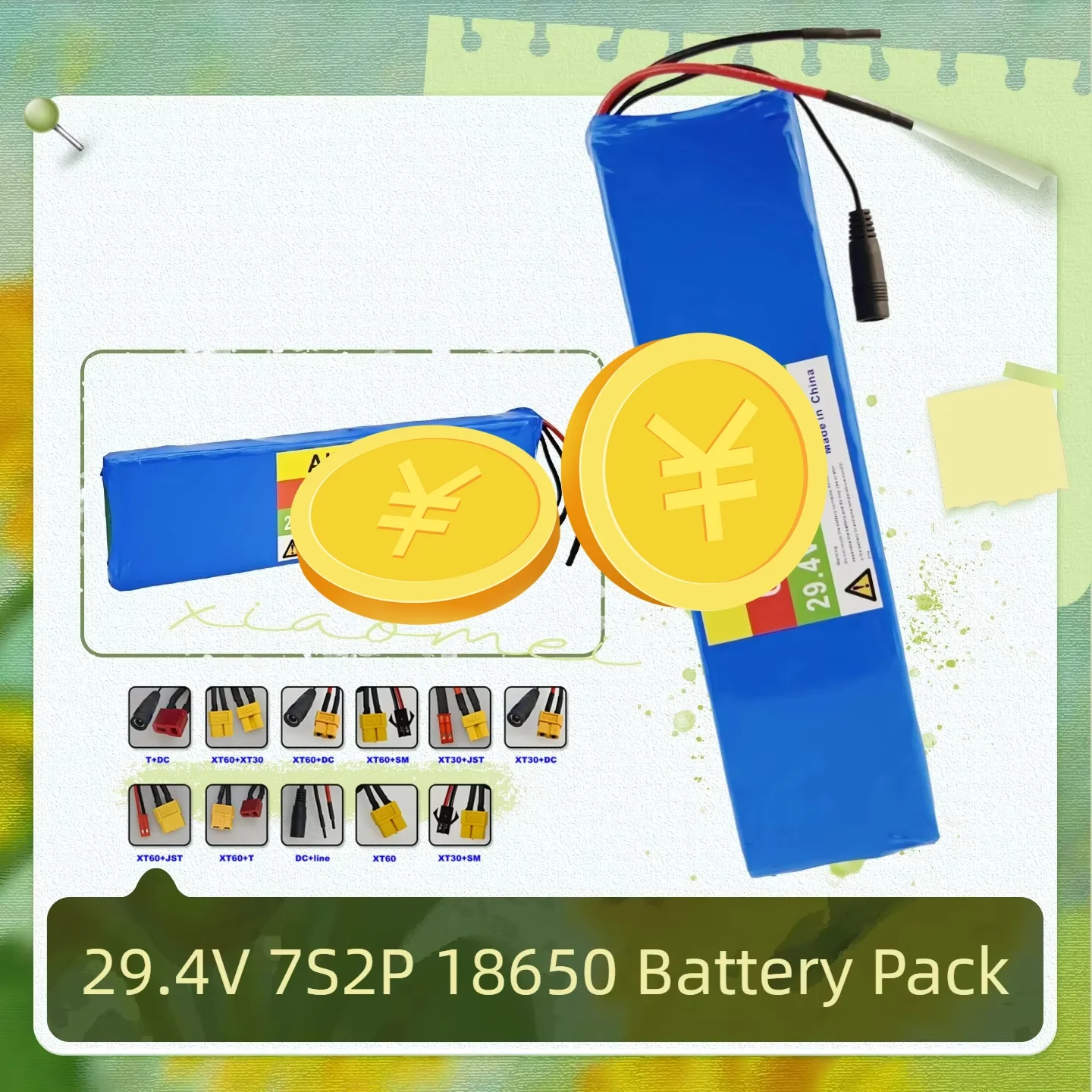 6600mAh 18650 7S2P Li-ion Rechargeable Battery Pack 24V(25.2V) for Electric Scooter Battery Replacement Suitable for 29.4V Scoot