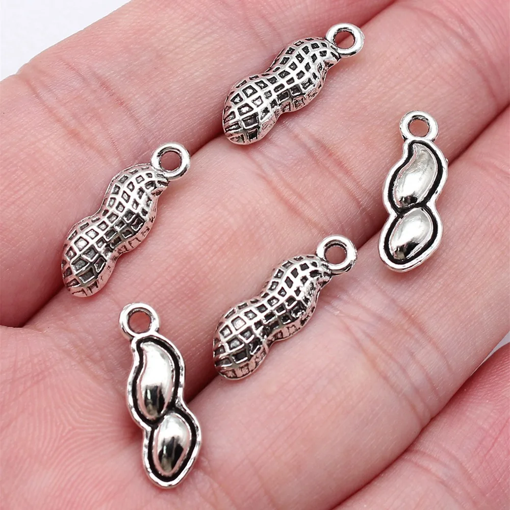 10pcs/lot 18x6mm Peanuts Charms For Jewelry Making Antique Silver Color 0.71x0.24inch