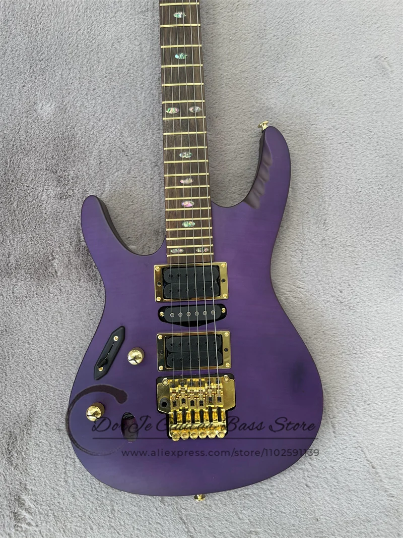 Left Hand Electric Guitar Matte Purple Thin Body Rosewood Fingerboard Tremolo Bridge HSH Pickups Gold Tuners