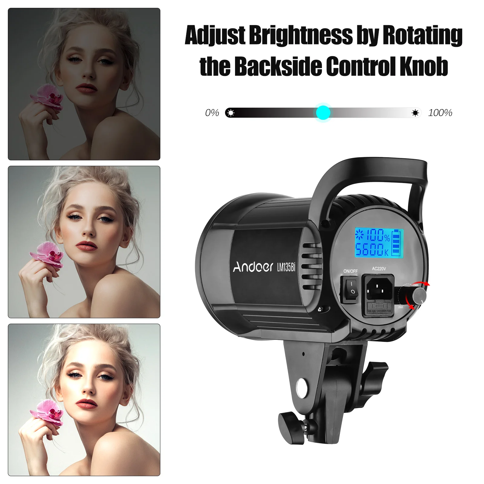 Andoer LM135Bi Portable LED Photography Fill Light 135W Studio Video Light 2800K-5600K Dimmable Bowens Mount Continuous Light