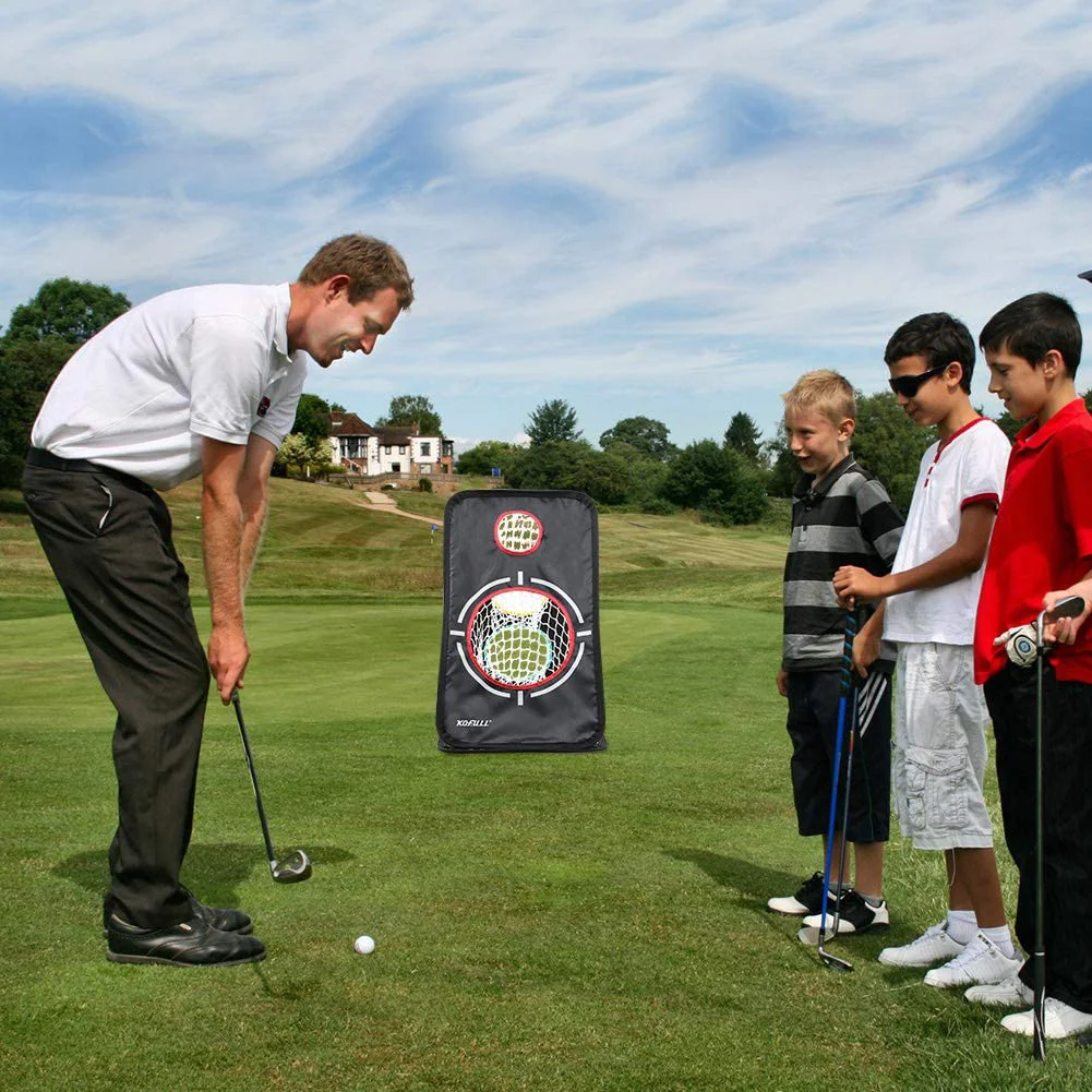 KOFULL Red de astillado de golf para práctica al aire libre/patio Equipo de práctica de red de golf emergente portátil con bolsa de transporte-Negro