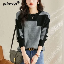 Herbst Winter übergroße Oround Kontrast farbe Pullover Damen lose lässige All-Match gestrickte Pullover Top Frauen Mode Pullover