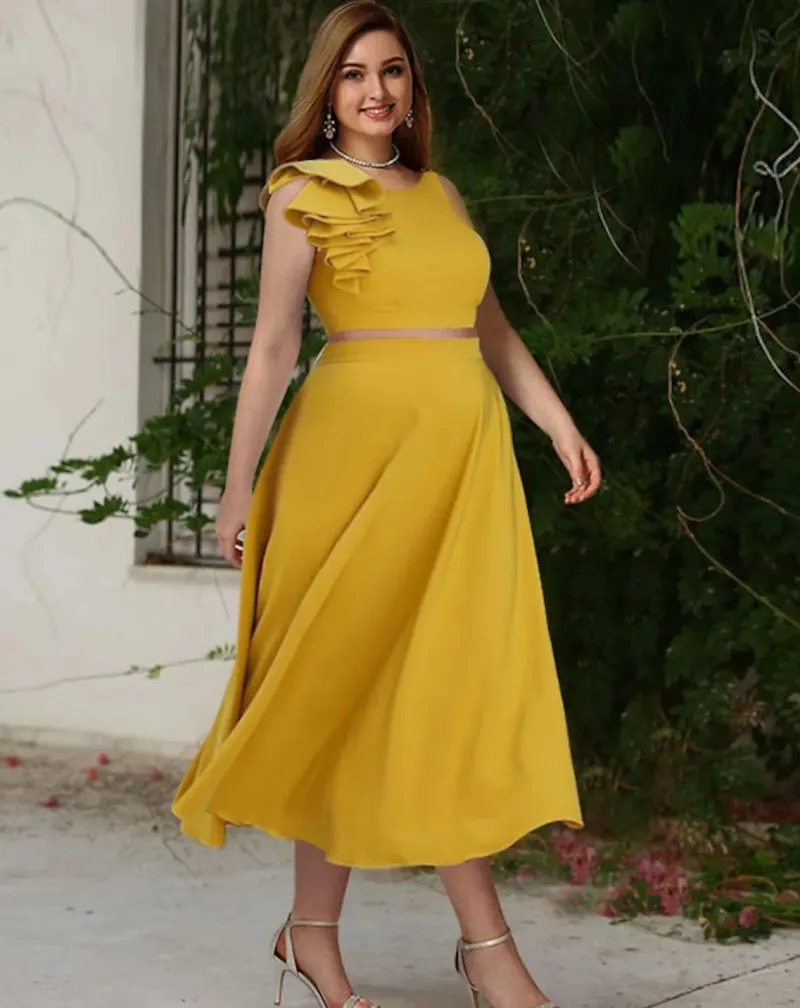 

Two Piece A-Line Plus Size Cocktail Party Dresses Jewel Neck Backless Ankle Length Homecoming Birthday Gowns Robe De Soiree