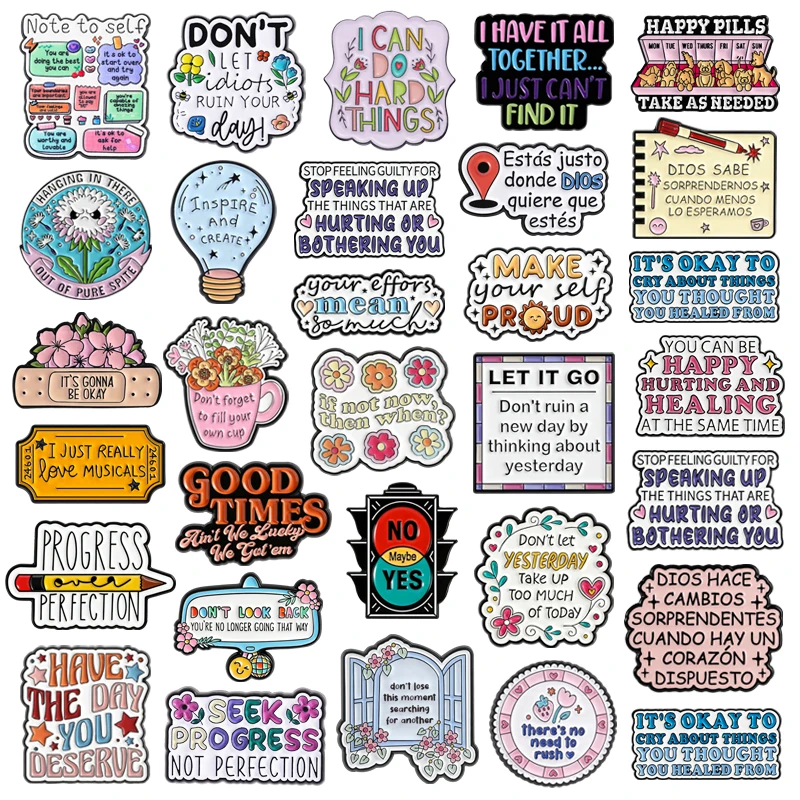 Healing Phrases Enamel Pins Motivational Quote Emotional Support Self Encourage Brooches Lapel Badge Jewelry Gifts for Friends ﻿