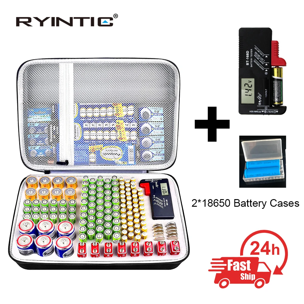 Portable Battery Tester BT-168D With Hard Shockproof Fireproof Storage AA/AAA/C/D/9V Battery Case Box Organizer Container Holder